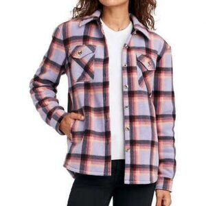 Sage Collective Sherpa Lined Button Up Shirt Women's Size S Plaid Purple/Pink